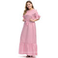 Short Sleeve Pink Ruffled Plus Size Maxi Dress